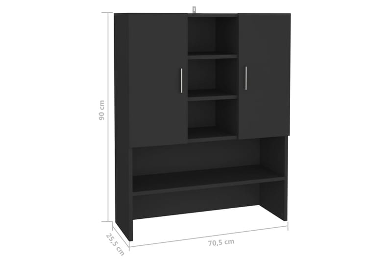 vaskemaskineskab 70,5x25,5x90 cm sort - Vasketøjsskab - Vægskabe & højskabe - Badeværelsesskab