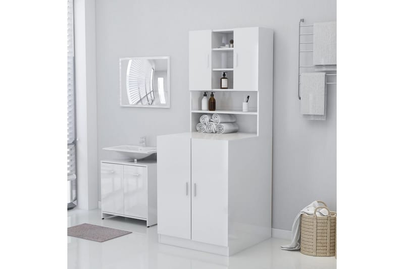 vaskemaskineskab hvid højglans - Vasketøjsskab - Vægskabe & højskabe - Badeværelsesskab