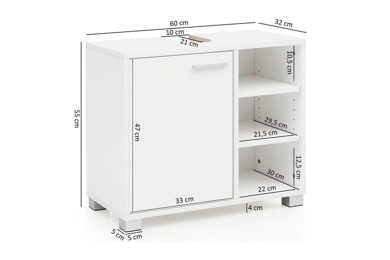 Vask Bundenhed Wohnling Folieret Spånplade 1 Dør 3 Opbevaringshylder Moderne - Hus & renovering - Køkken & bad - Badeværelse - Badeværelsesmøbler - Badeværelsesskab