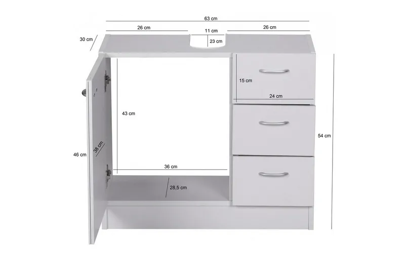Vask Bundenhed Wohnling Folieret Spånplade 1 Dør 3 Skuffer Moderne - Hus & renovering - Køkken & bad - Badeværelse - Badeværelsesmøbler - Badeværelsesskab
