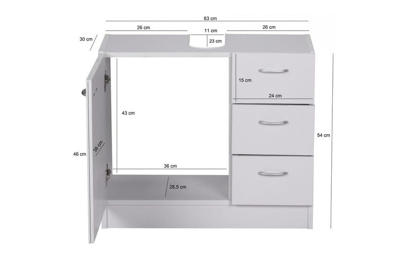 Vask Bundenhed Wohnling Folieret Spånplade 1 Dør 3 Skuffer Moderne - Hus & renovering - Køkken & bad - Badeværelse - Badeværelsesmøbler - Badeværelsesskab