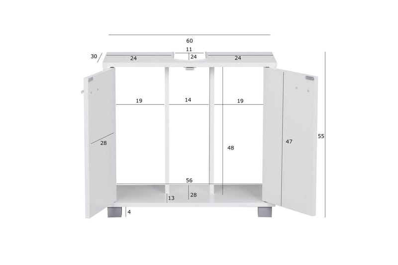 Vask Bundenhed Wohnling Folieret Spånplade 2 Døre Kontor Moderne - Hus & renovering - Køkken & bad - Badeværelse - Badeværelsesmøbler - Badeværelsesskab