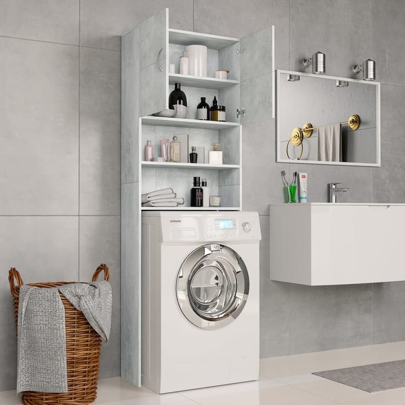 Vaskemaskineskab 64 X 25,5 X 190 Cm Spånplade Betongrå - Grå - Badeværelsesskab - Vægskabe & højskabe