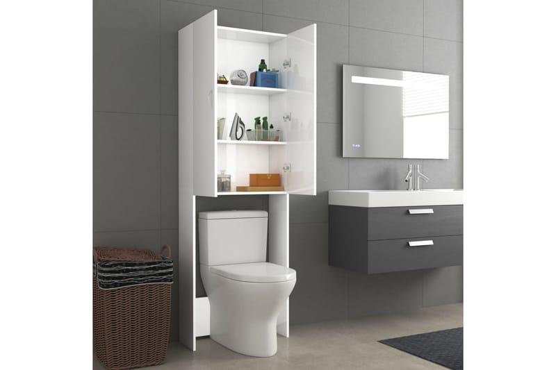 vaskemaskineskab 64x25,5x190 cm hvid højglans - Hus & renovering - Køkken & bad - Badeværelse - Badeværelsesmøbler - Vægskabe & højskabe