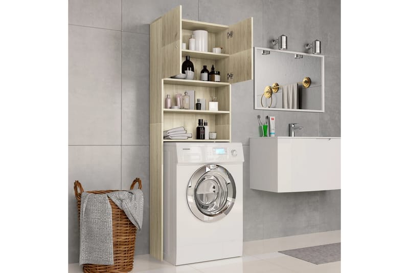 Vaskemaskineskab 64X25,5X190 Cm Spånplade Sonoma-Egesfarve - Brun - Vægskabe & højskabe - Badeværelsesskab