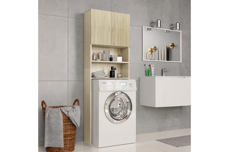 Vaskemaskineskab 64X25,5X190 Cm Spånplade Sonoma-Egesfarve - Brun - Vægskabe & højskabe - Badeværelsesskab