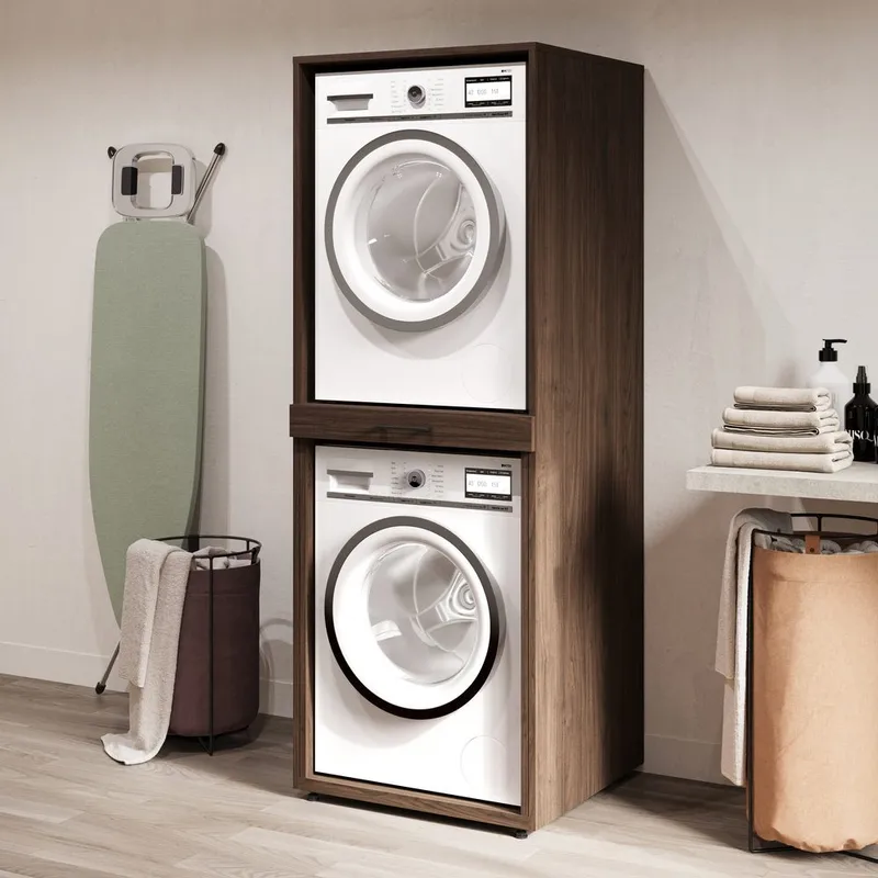 Vaskemaskine/Tørretumbler Skab Aza 1 Hylde - Valnød Villa - Hus & renovering - Køkken & bad - Badeværelse - Badeværelsesmøbler - Badeværelsesopbevaring