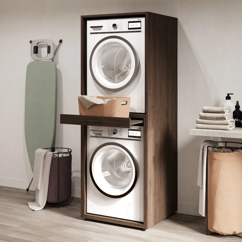 Vaskemaskine/Tørretumbler Skab Aza 1 Hylde - Valnød Villa - Hus & renovering - Køkken & bad - Badeværelse - Badeværelsesmøbler - Badeværelsesopbevaring