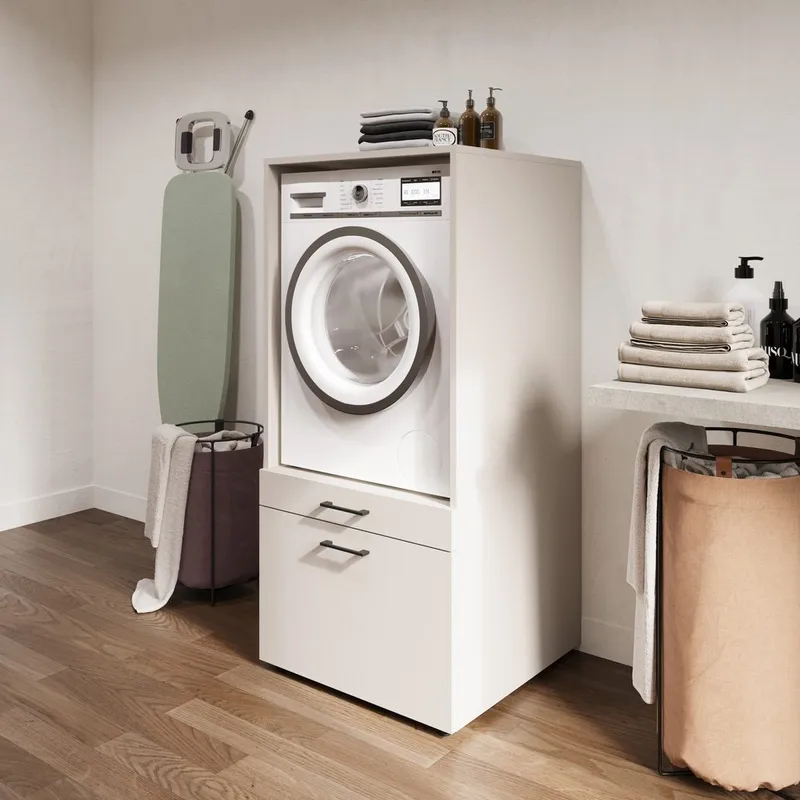 Vaskemaskine/tørretumbler skab Aza 1 Skuffe 1 Hylde - Cashmere - Hus & renovering - Køkken & bad - Badeværelse - Badeværelsesmøbler - Badeværelsesopbevaring