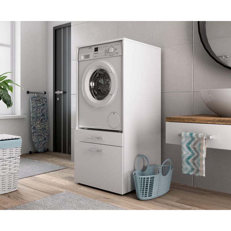 Vaskemaskine/tørretumbler skab Aza 1 Skuffe 1 Hylde - Hvid - Hus & renovering - Køkken & bad - Badeværelse - Badeværelsesmøbler - Badeværelsesopbevaring