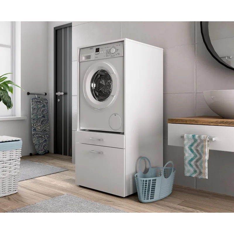 Vaskemaskine/tørretumbler skab Aza 1 Skuffe 1 Hylde - Hvid - Hus & renovering - Køkken & bad - Badeværelse - Badeværelsesmøbler - Badeværelsesopbevaring