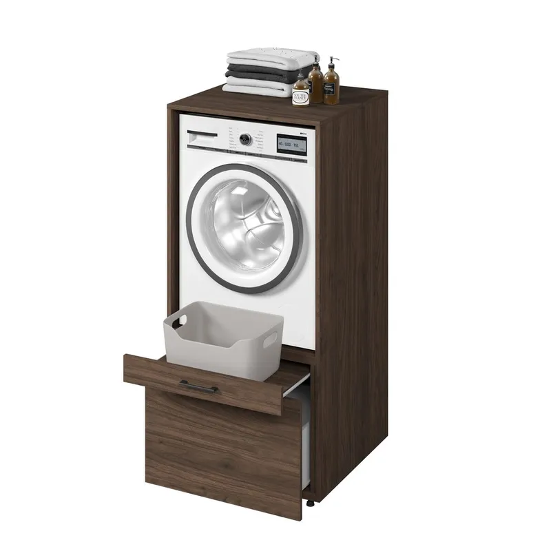 Vaskemaskine/tørretumbler skab Aza 1 Skuffe 1 Hylde - Valnødde Villa - Hus & renovering - Køkken & bad - Badeværelse - Badeværelsesmøbler - Badeværelsesopbevaring
