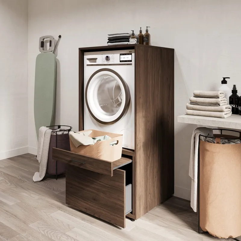 Vaskemaskine/tørretumbler skab Aza 1 Skuffe 1 Hylde - Valnødde Villa - Hus & renovering - Køkken & bad - Badeværelse - Badeværelsesmøbler - Badeværelsesopbevaring