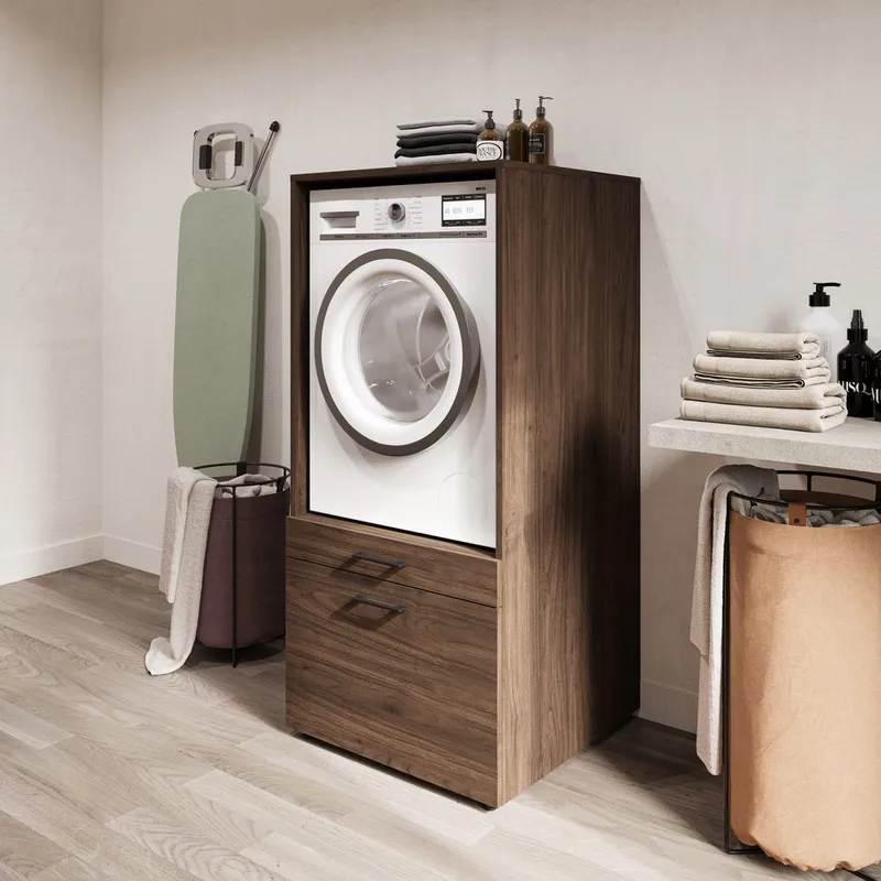 Vaskemaskine/tørretumbler skab Aza 1 Skuffe 1 Hylde - Valnødde Villa - Hus & renovering - Køkken & bad - Badeværelse - Badeværelsesmøbler - Badeværelsesopbevaring