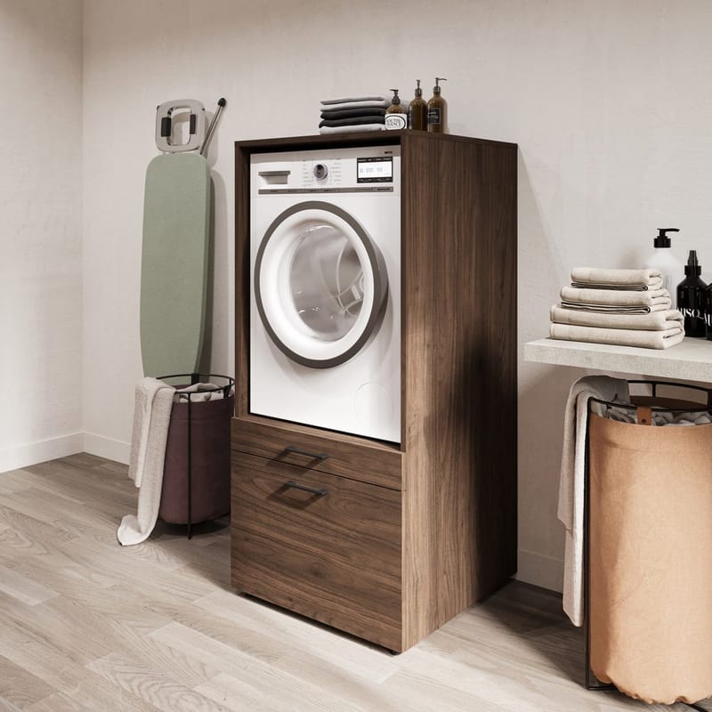 Vaskemaskine/tørretumbler skab Aza 1 Skuffe 1 Hylde - Valnødde Villa - Hus & renovering - Køkken & bad - Badeværelse - Badeværelsesmøbler - Badeværelsesopbevaring