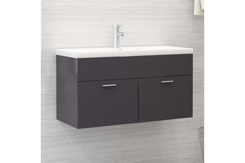 vaskeskab med indbygget håndvask spånplade grå højglans - Grå - Underskab badeværelse