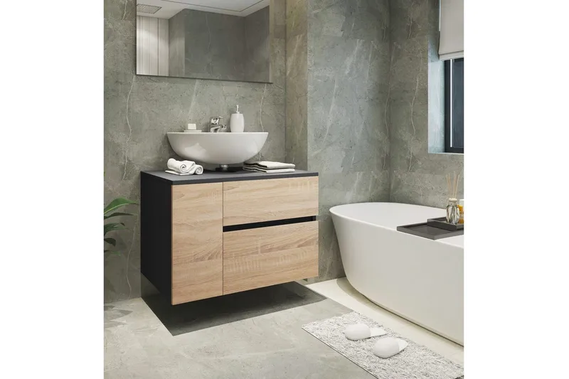 Vaskeskab Wisla 80x45x53 cm, Antracit/Eg - 80x45x53 cm, Antracit/Eg - Hus & renovering - Køkken & bad - Badeværelse - Badeværelsesmøbler - Underskab badeværelse