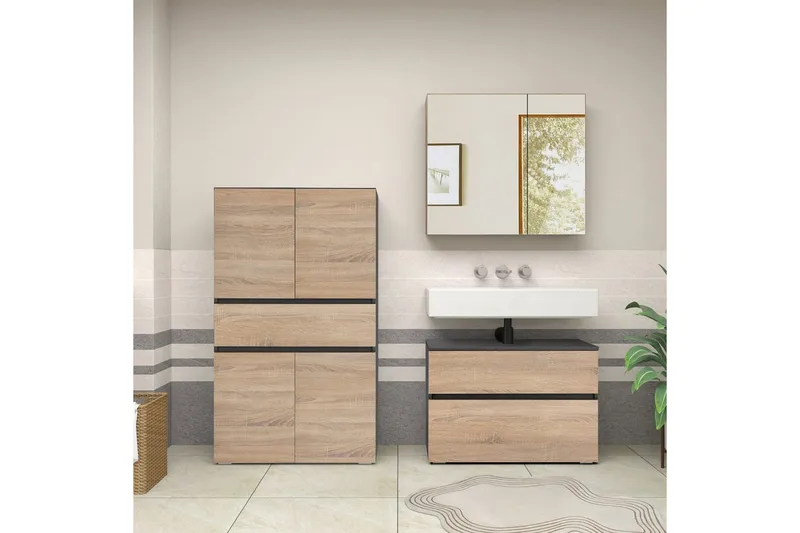 Wisla Højskab til Badeværelse 130x76x35 cm - Grå - Hus & renovering - Køkken & bad - Badeværelse - Badeværelsesmøbler - Badeværelsesskab