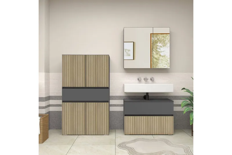 Wisla Højskab til Badeværelse 130x76x35 cm - Grå - Hus & renovering - Køkken & bad - Badeværelse - Badeværelsesmøbler - Badeværelsesskab