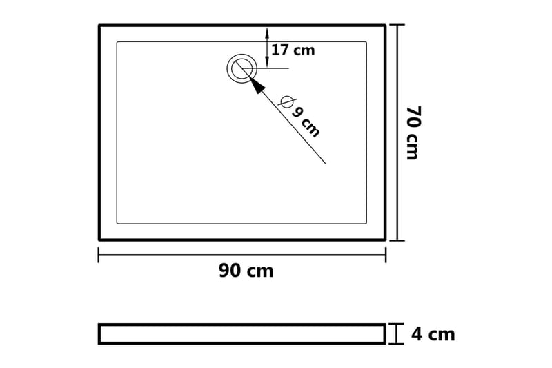 brusekar 70x90 cm ABS rektangulært - Hvid - Brusekar - Øvrige badeværelsestilbehør