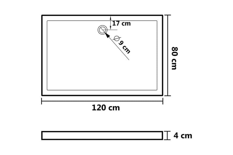 brusekar 80x120 cm ABS rektangulært hvid - Hvid - Brusekar - Øvrige badeværelsestilbehør