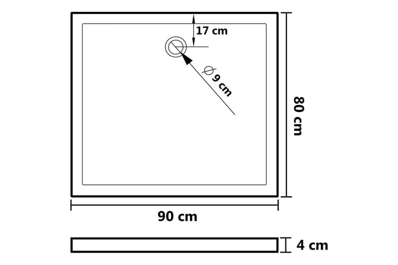 brusekar 80x90 cm ABS rektangulært hvid - Hvid - Brusekar - Øvrige badeværelsestilbehør