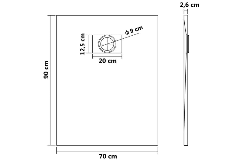 brusekar 90x70 cm SMC grå - Grå - Brusekar - Øvrige badeværelsestilbehør