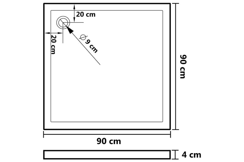 brusekar 90x90 cm ABS firkantet - Hvid - Brusekar - Øvrige badeværelsestilbehør