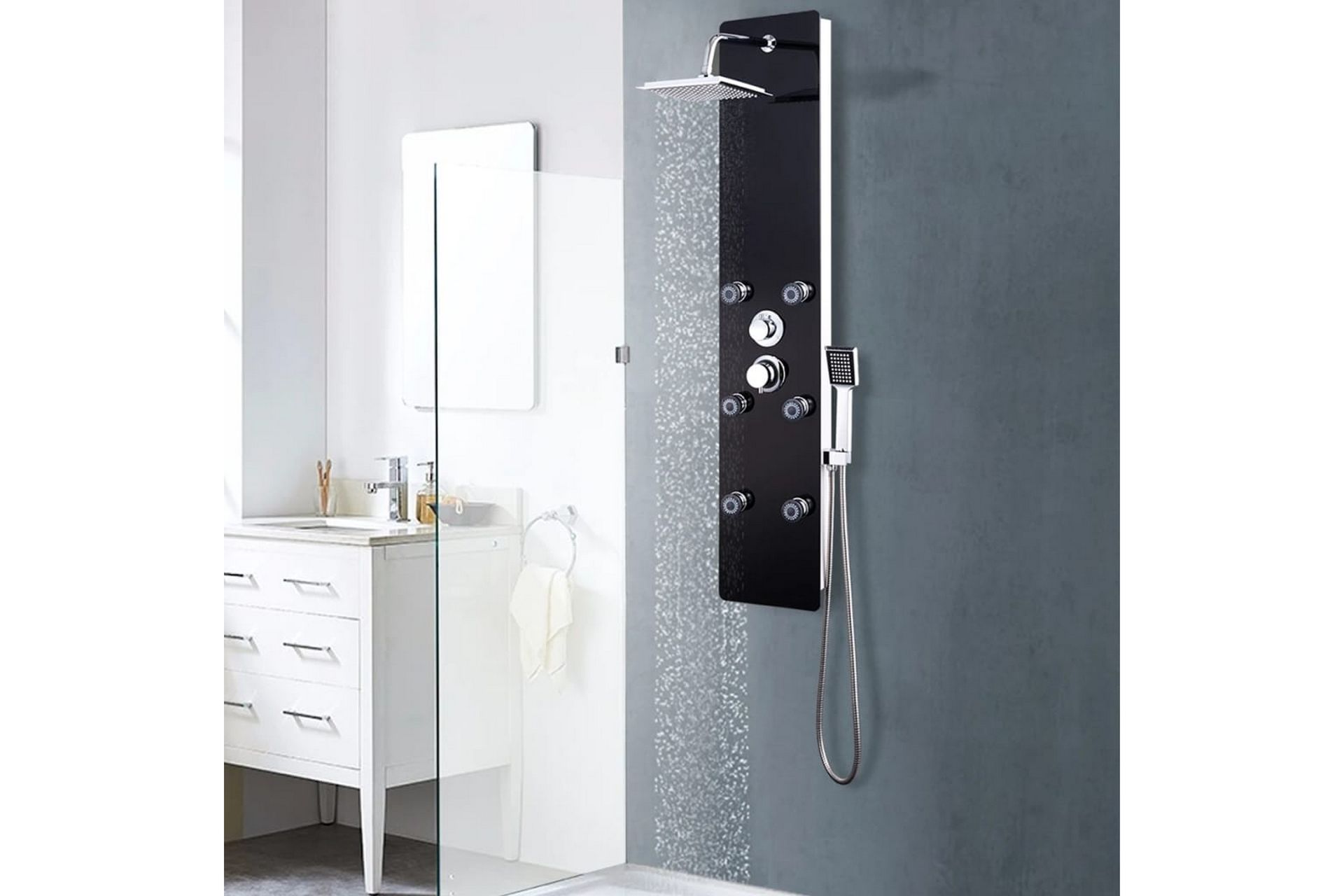 bruserpanel glas 25 x 44,6 x 130 cm sort - Hus & renovering - Køkken & bad - Badeværelse - Brusearmatur & tilbehør