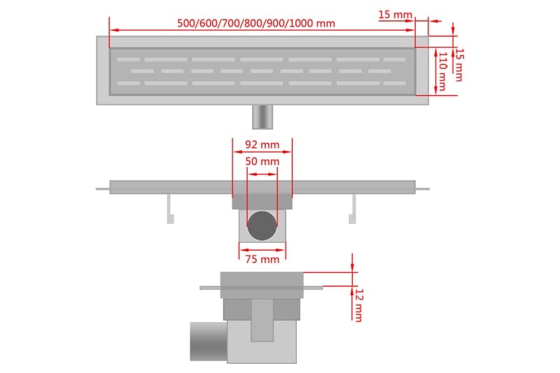 Lineært bruseafløb 930x140 mm rustfrit stål - Afløb og gulvbrønd - Indendørsafløb