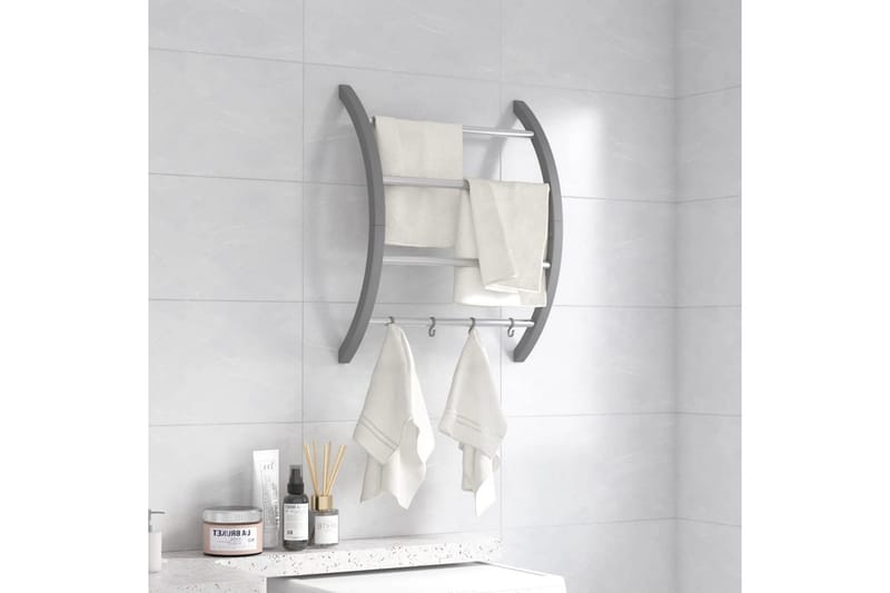 beBasic håndklædeholder med kroge 56x16x72 cm aluminium sølvfarvet - SÃ¸lv - Badeværelsestilbehør - Håndklædekrog