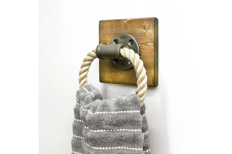 Evila Håndklædehænger reb / træ - Træ / sort - Hus & renovering - Køkken & bad - Badeværelse - Badeværelsestilbehør - Håndklædeholder