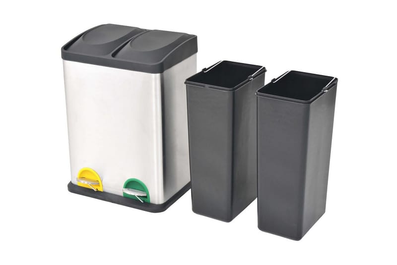 Affaldsbeholder Til Genbrug Med Pedal Rustfrit Stål 2 X 18 L - Sølv - Pedalspand & skraldespand