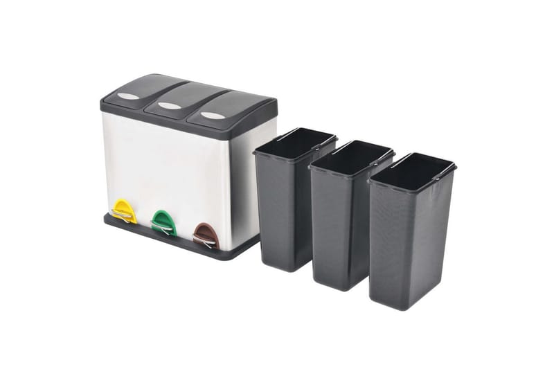 Affaldsbeholder Til Genbrug Med Pedal Rustfrit Stål 3 X 8 L - Sølv - Pedalspand & skraldespand