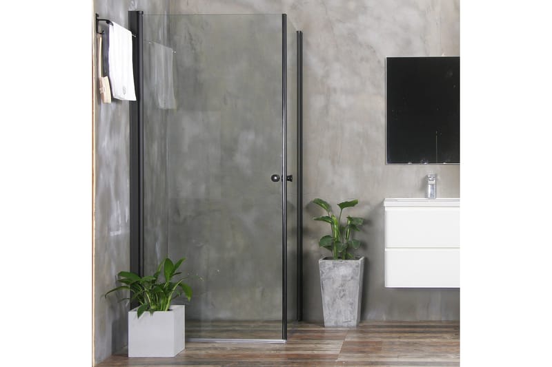 Bathlife Mångsidig Brusehjørne Lige Dør/Lige Dør 70+80 cm, Sort/Transparent