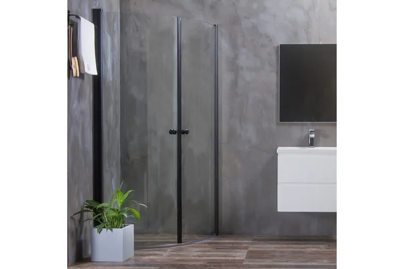 Bathlife Mångsidig Brusehjørne Rund Dør 45 ° Sort, Sort|Gennemsigtig
