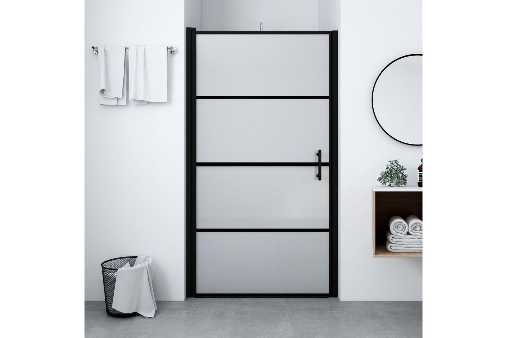 Brusedør 81x195 cm Matteret Hærdet Glas Sort - Hus & renovering - Køkken & bad - Badeværelse - Bruser