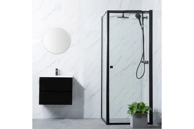 Brusehjørne Bathlife Profil Lige væg 800 + Lige dør 700, Sort