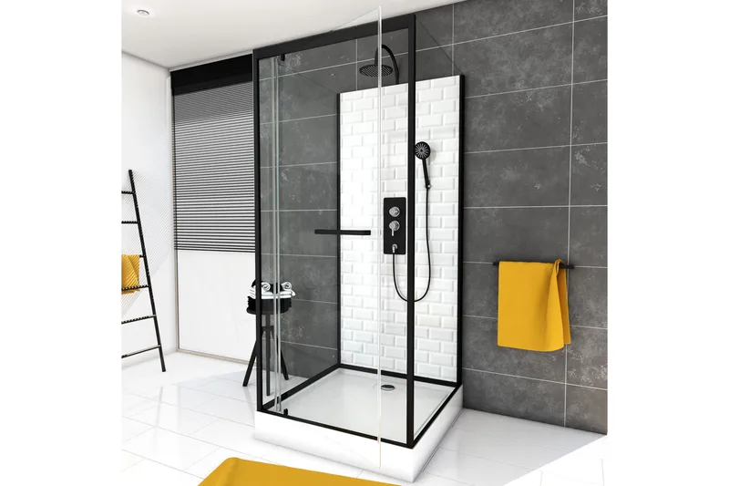 Biverund Brusekabine 80x80 cm, Sorthvid