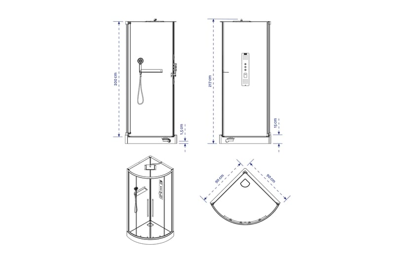 Bondborn Brusekabine 90 cm Rund - Sorthvid - Hus & renovering - Køkken & bad - Badeværelse - Bruser