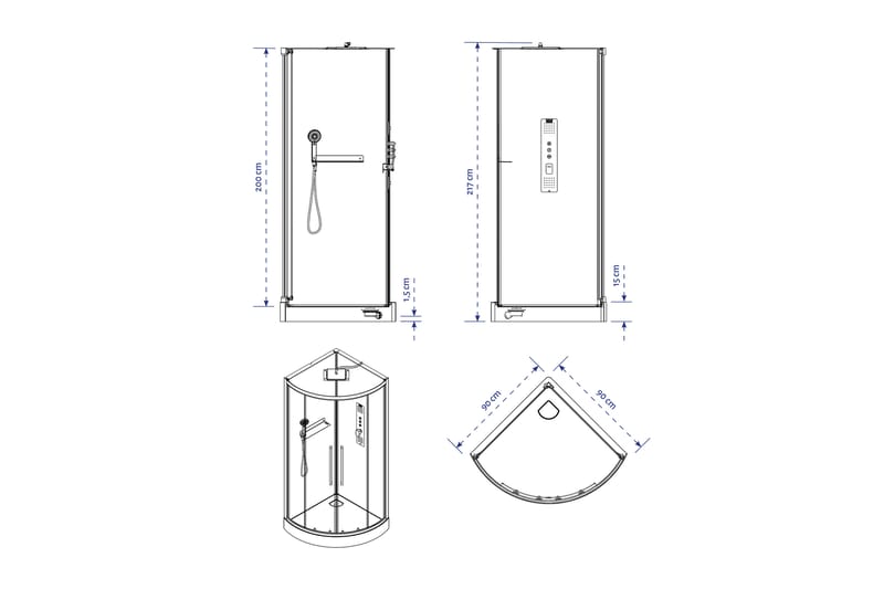 Bondborn Brusekabine 90 cm Rund - Sorthvid - Brusekabiner