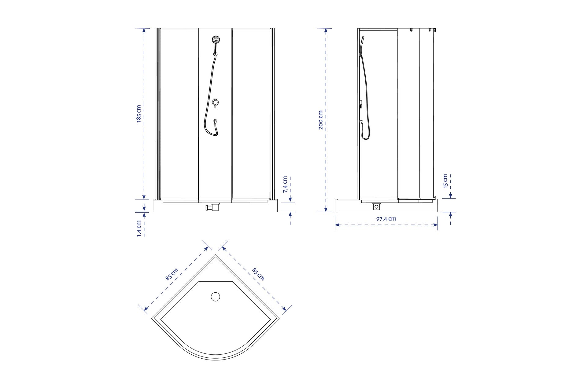 Gullebo Brusekabine 200 cm - Sort/Hvid - Hus & renovering - Køkken & bad - Badeværelse - Bruser