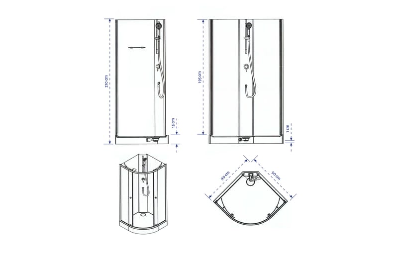 Knutby Brusekabine 210 cm - Hvid/Sort - Hus & renovering - Køkken & bad - Badeværelse - Bruser