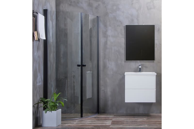 Bathlife Mångsidig Brusehjørne Rund Dør 45° 80x80 cm - Sort/Transparent - Hus & renovering - Køkken & bad - Badeværelse - Bruser