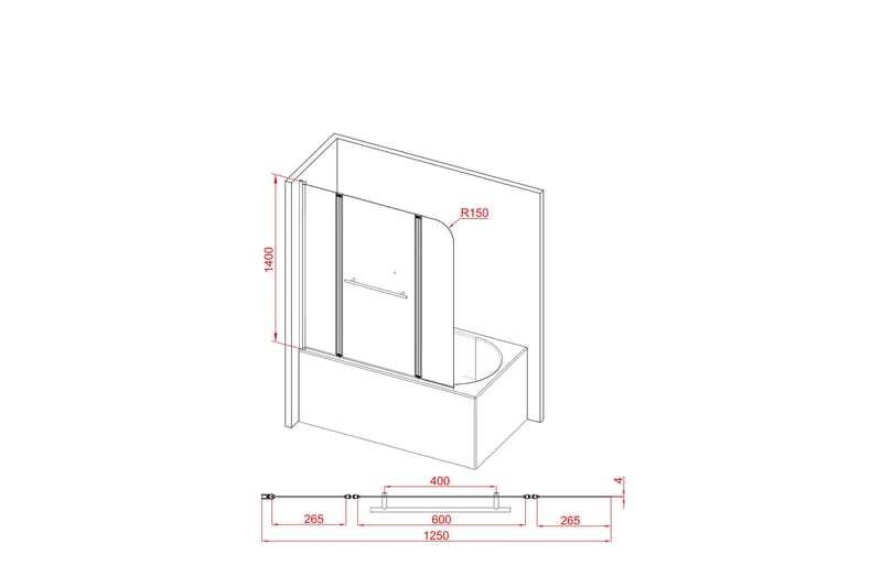 Dusserud Brusevæg 140 cm - Sort - Hus & renovering - Køkken & bad - Badeværelse - Bruser
