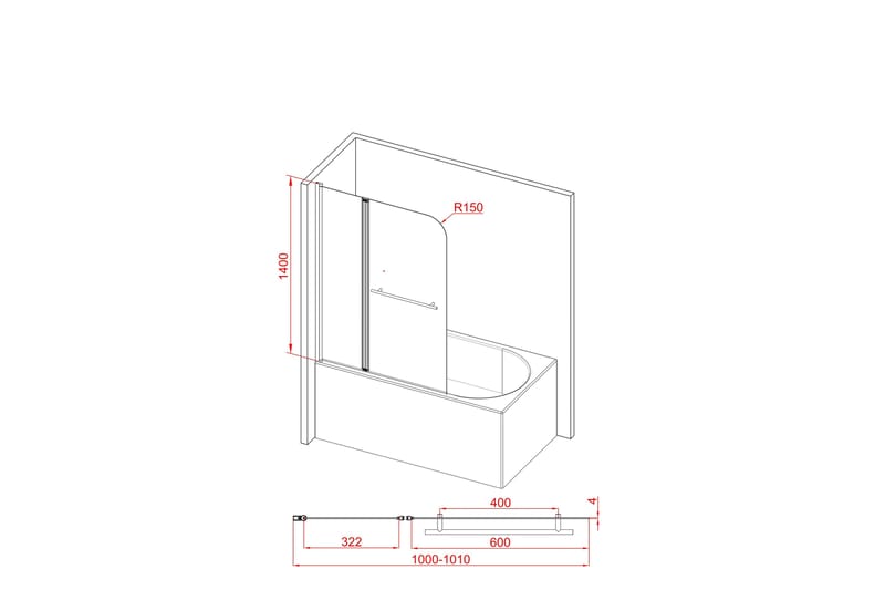 Dusserud Brusevæg 140 cm - Sort - Hus & renovering - Køkken & bad - Badeværelse - Bruser - Brusevægge