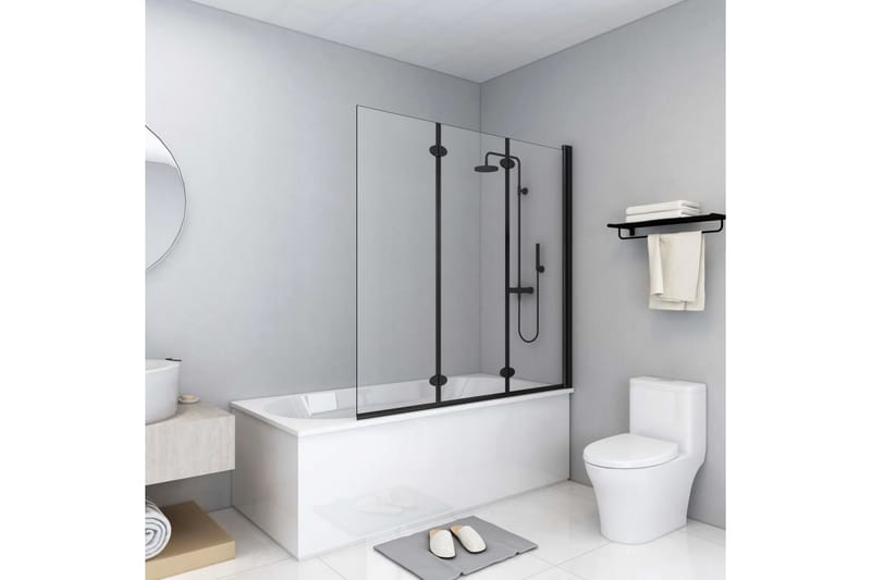 Foldbar Brusekabine 3 Paneler Esg 130x138 cm Sort - Hus & renovering - Køkken & bad - Badeværelse - Bruser