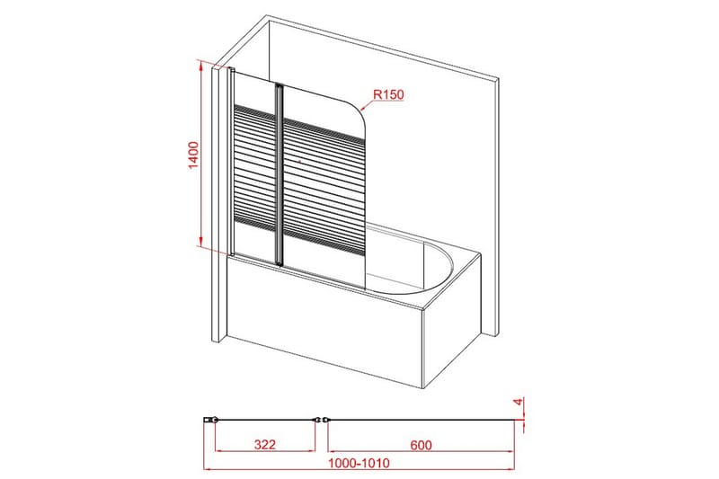 Knutby Brusevæg 100x140 cm - Hvid - Hus & renovering - Køkken & bad - Badeværelse - Bruser