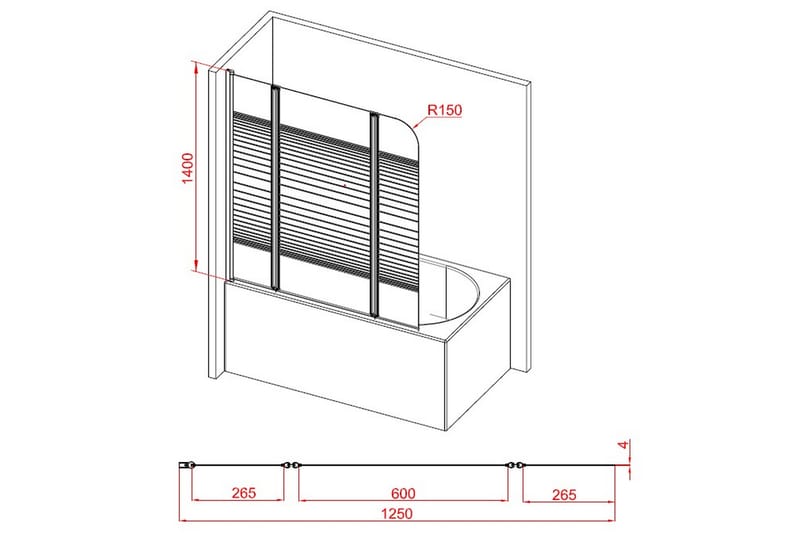 Knutby Brusevæg 125x140 cm - Hvid - Hus & renovering - Køkken & bad - Badeværelse - Bruser