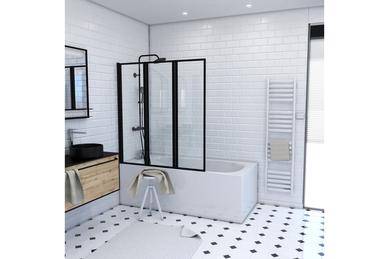Knutby Brusevæg 125x143 cm - Sort - Hus & renovering - Køkken & bad - Badeværelse - Bruser